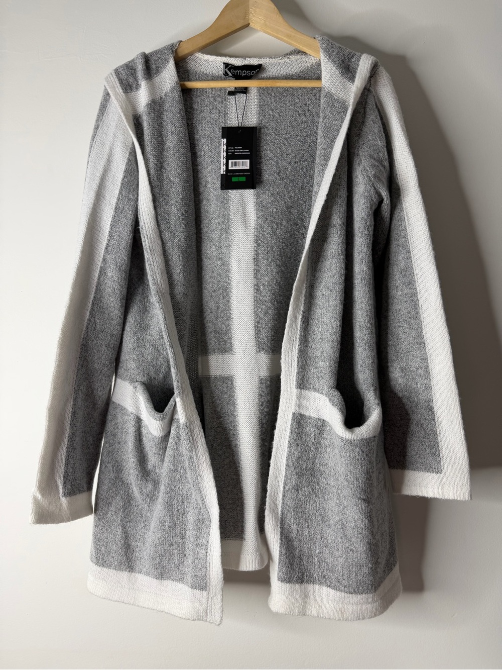 KIMPSOR Gray & White Hooded Open Cardigan Sweater